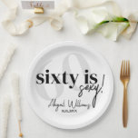Bold Typography w/ Calligraphy 60th Birthday Party Paper Plate<br><div class="desc">Bold typography with calligraphy 60 is nifty birthday party napkins in black and white.  All text is completely customisable and matches our other sixty is sexy products.</div>