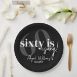 Bold Typography w/ Calligraphy 60th Birthday Party Paper Plate<br><div class="desc">Bold typography with calligraphy 60 is nifty birthday party napkins in black and white.  All text is completely customisable and matches our other sixty is sexy products.</div>
