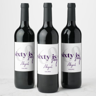 Bold Typography w/ Calligraphy 60th Birthday Party Wine Label
