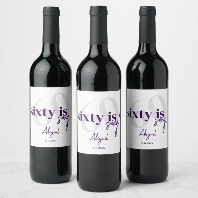 Bold Typography w/ Calligraphy 60th Birthday Party Wine Label (Bottles)