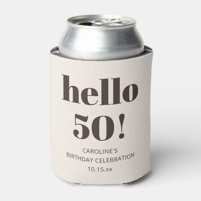 Bold Typography Warm Brown Modern 50th Birthday  Can Cooler (Can Front)