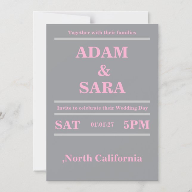 Bold Typography Wedding Letterpress Invitation (Front)