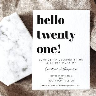 Bold Typography White Trendy Modern 21st Birthday Invitation