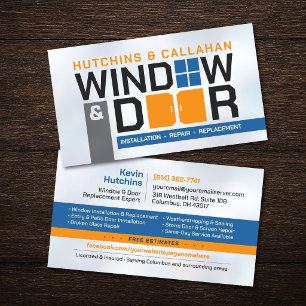 Bold Typography Window & Door Installation Repair Business Card