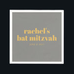 Bold Typography Yellow and Grey Bat Mitzvah Name Napkin<br><div class="desc">Custom Bold Typography Yellow and Grey Modern Bat Mitzvah Napkins</div>