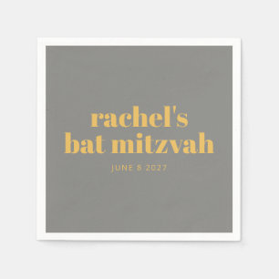 Bold Typography Yellow and Grey Bat Mitzvah Name Napkin