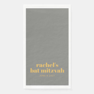 Bold Typography Yellow and Grey Bat Mitzvah Name Napkin