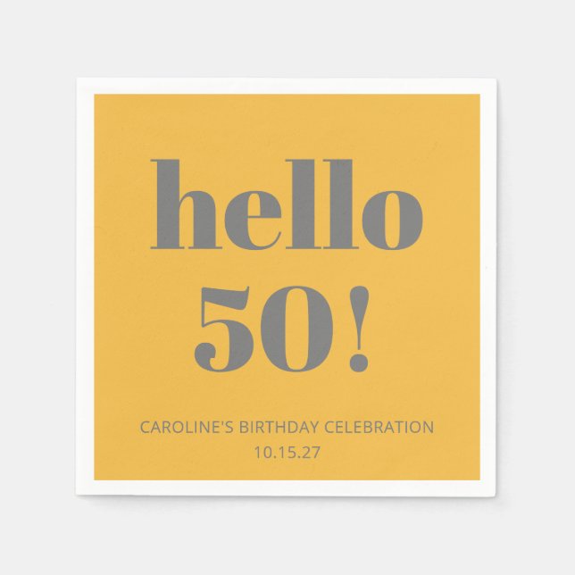 Bold Typography Yellow Grey Modern Birthday Party Napkin (Front)