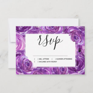 Bold Ultra Violet Rose Floral RSVP Response Card