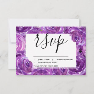 Bold Ultra Violet Rose Floral RSVP Response Card