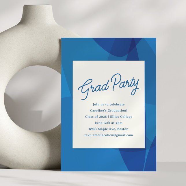 Bold Unique Abstract Blue Graduation Party Invitation (Creator Uploaded)
