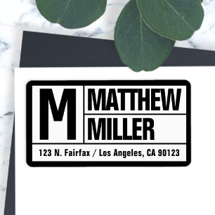 Bold Unique & Modern Return Address   Black White Label