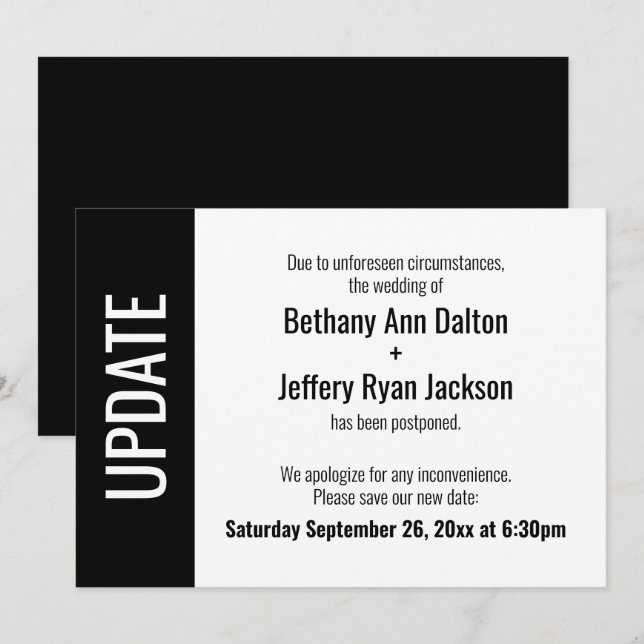 Bold Update Postponed Wedding Announcement (Front/Back)