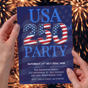 Bold USA 250th Party 4th of July 2026 Modern  Invitation