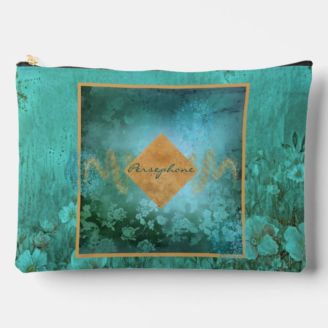 Bold veridian green aqua colour accessory pouch (Front)