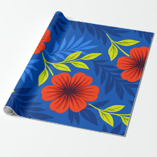 Bold Vermilion Red Florals with Elegant Leaves Wrapping Paper