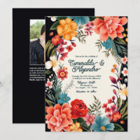Bold Vibrant Floral Fiesta Wedding Photo & QR Code