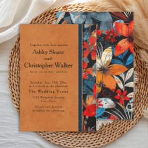 Bold Vibrant Orange Teal Red Flowers Invitation