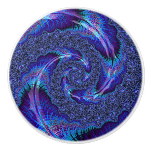 Bold Vibrant Psychedelic Spiralling Fractal Art Ceramic Knob