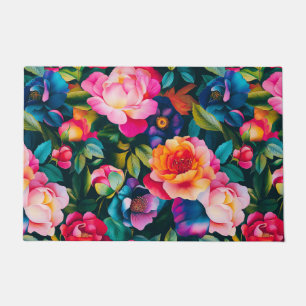 Bold vibrant roses pattern doormat