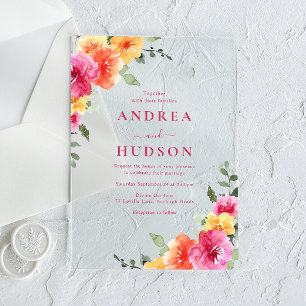 Bold & Vibrant Spring Summer Floral Wedding Acrylic Invitations