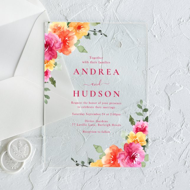 Bold & Vibrant Spring Summer Floral Wedding Acrylic Invitations (Creator Uploaded)