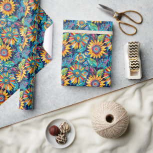 Bold & Vibrant Sunflower Illustration Wrapping Paper