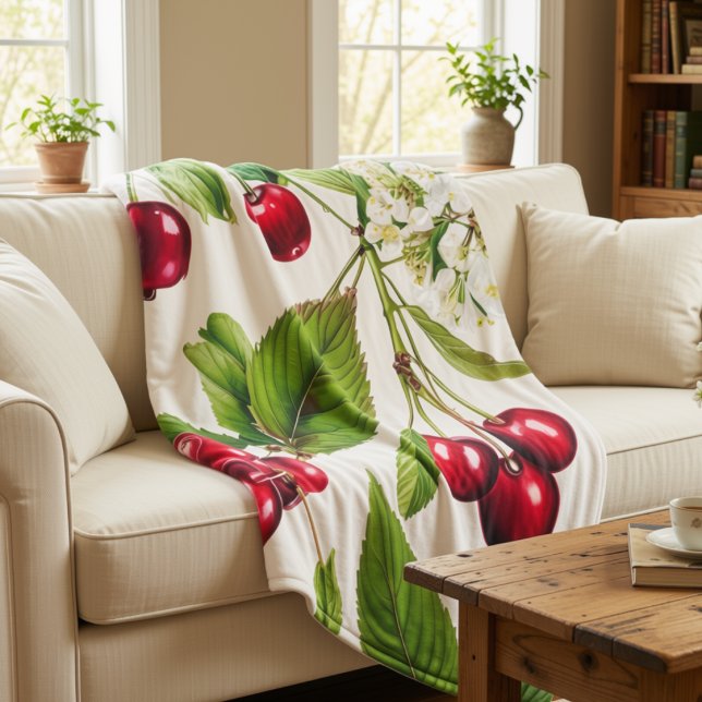 Bold Vintage Cherries Fleece Blanket (Creator Uploaded)