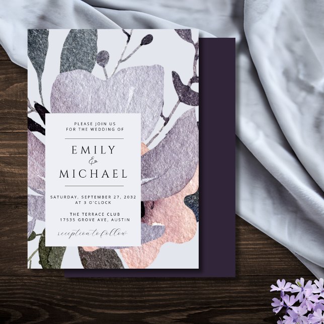 Bold Violet Plum Mauve Floral Abstract Invitation (Creator Uploaded)