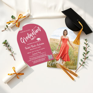 Bold Viva Magenta Arch Photo Grad Invitation