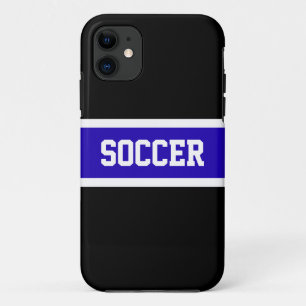Bold Vivid Blue Black White Stripes "SOCCER" Text Case-Mate iPhone Case