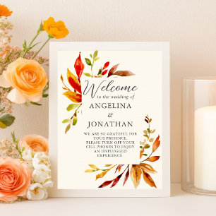 Bold Watercolor Autumn Leaves Cream Wedding Poster