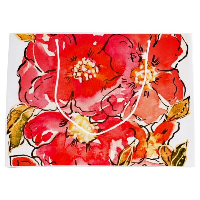 Bold Watercolor Blooms Large Gift Bag (Front)