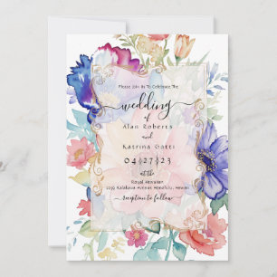 Bold Watercolor Elegant Floral Wedding Invitation