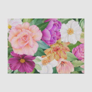 Bold Watercolor Floral Purple Pink Roses Dahlia Tissue Paper