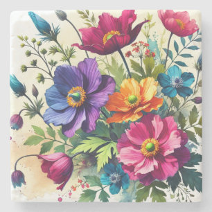 Bold Watercolor Floral Stone Coaster
