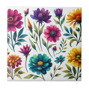Bold Watercolor Floral Tile
