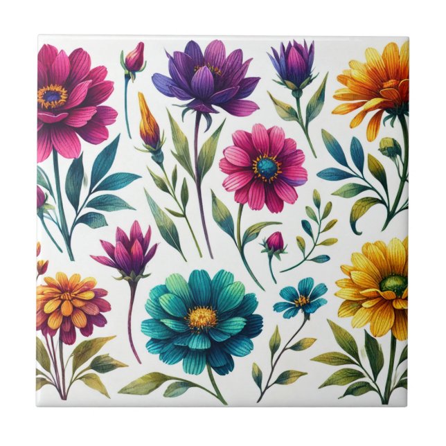 Bold Watercolor Floral  Tile (Front)