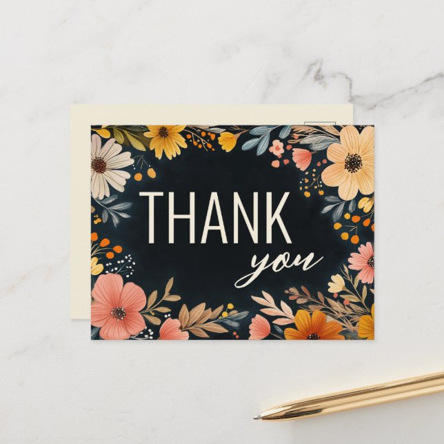 Bold Watercolor Florals Custom THANK YOU  Postcard (Front/Back In Situ)