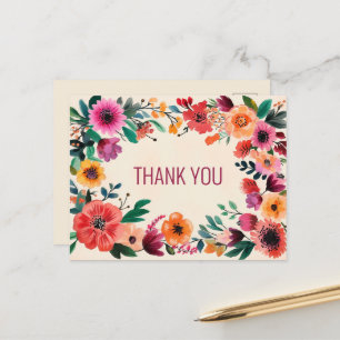 Bold Watercolor Florals THANK YOU  Postcard