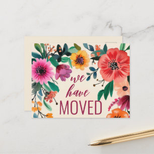 Bold Watercolor Florals We Have Moved New Address  Postcard