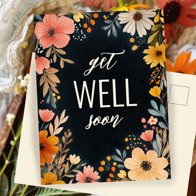 Bold Watercolor Florals  WELL SOON CUSTOM  Postcard (Bold Watercolor Florals WELL SOON CUSTOM Postcard
)