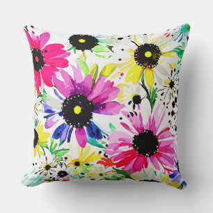 Bold Watercolor Flowers Cushion