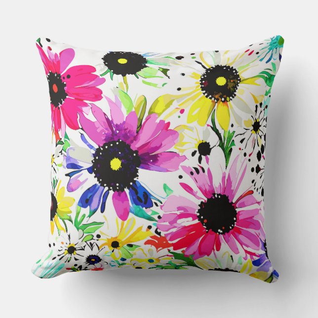 Bold Watercolor Flowers Cushion (Front)
