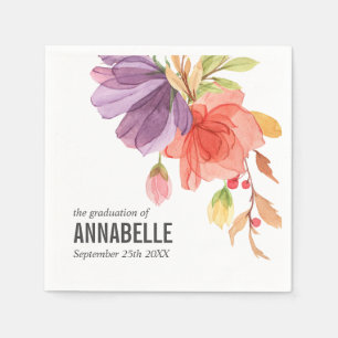 Bold Watercolor Green Wildflowers  Graduation Napkin