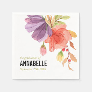 Bold Watercolor Green Wildflowers  Graduation Napkin