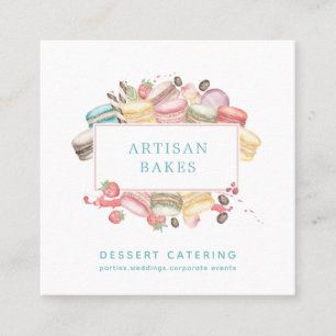 Bold Watercolor Macaron Baker Pastry Chef Square Business Card