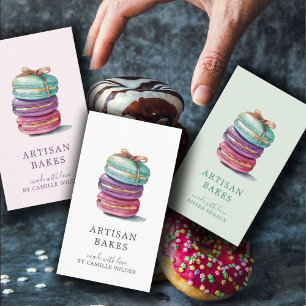 Bold Watercolor Macaron Cookies Baker Business Card