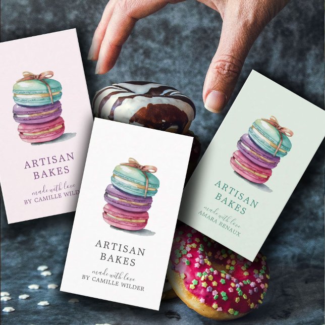Bold Watercolor Macaron Cookies Baker Business Card (Creator Uploaded)