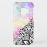 Bold watercolor nebula white floral mandala Case-Mate samsung galaxy s9 case<br><div class="desc">An original hand made bright nebula watercolors in pink purple and turquoise with a black and customisable background henna floral hand drawn mandala. The ultimate boho and chic artistic illustration and paint gift</div>
